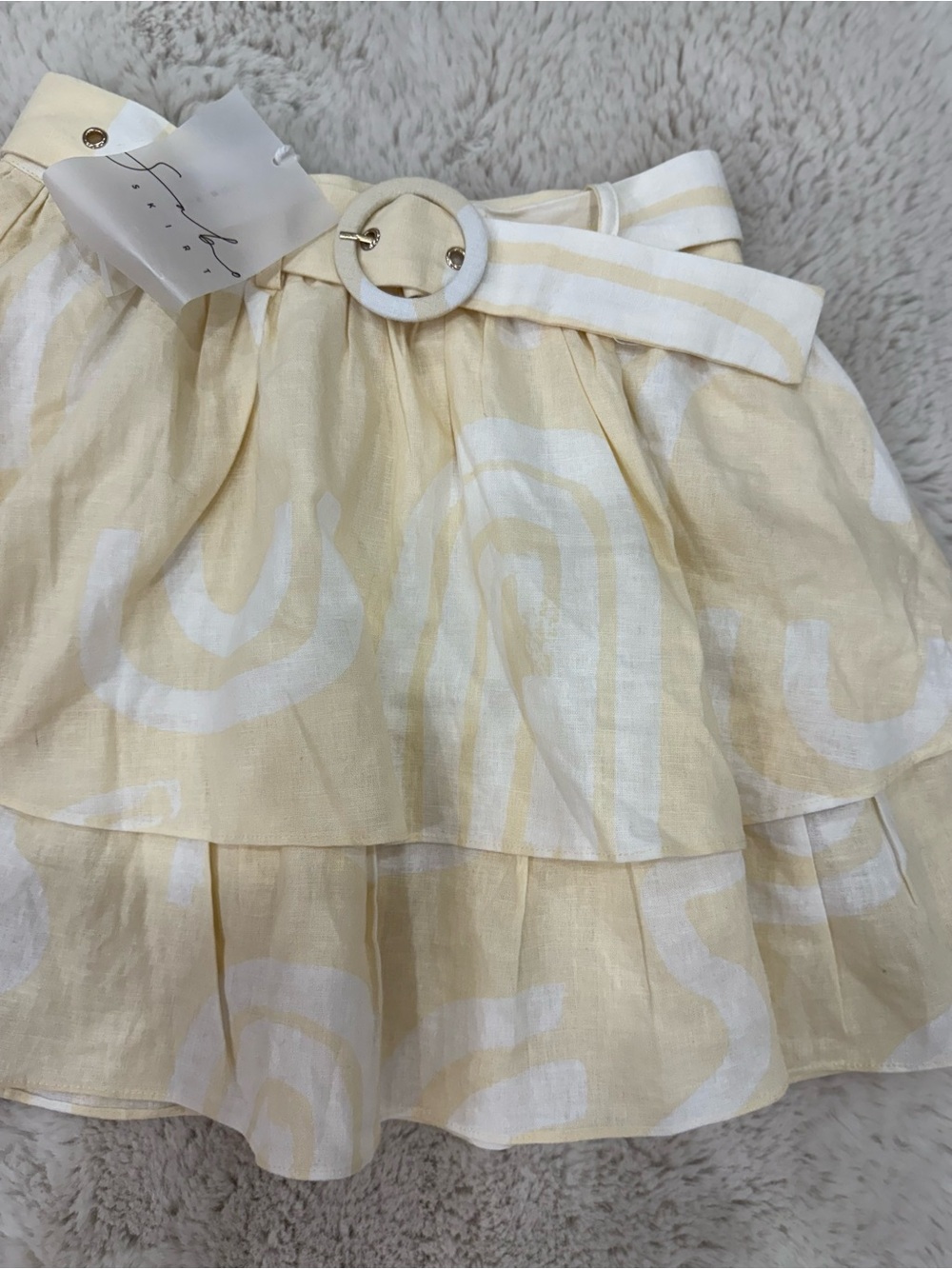 Sabo Skirt Yellow & White Tiered Circle Skater Skirt with Belt - Picture 6 of 9